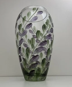 Purple and Green Hand painted Glass Vase - 10” High x 6” Diameter - Picture 1 of 6