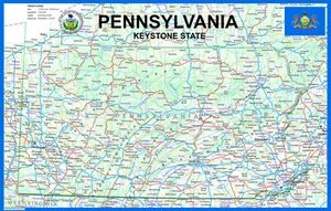 Pennsylvania USA Physical Map - Laminated 57.49cm x 36.72cm - Picture 1 of 2