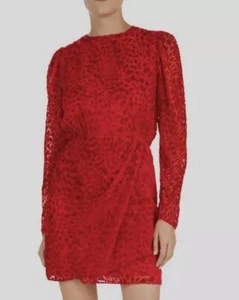 $ 398 The Kooples Damen Minikleid rot Artischocke Leopard Burnout Samt Größe 3 - Bild 1 von 6