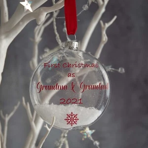 Personalised First Christmas As Grandparents Glass Hanging Christmas Tree Bauble - Picture 1 of 2