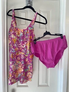 ISAAC MIZRAHI LIVE! Bridgehampton Convertible Back Tankini SCROLL FLORAL sz 12 - Picture 1 of 5