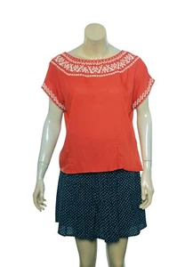 Lucky Brand Embroidered Top S 6 Women Casual Short Sleeve Blouse NEW 28342 - Picture 1 of 7