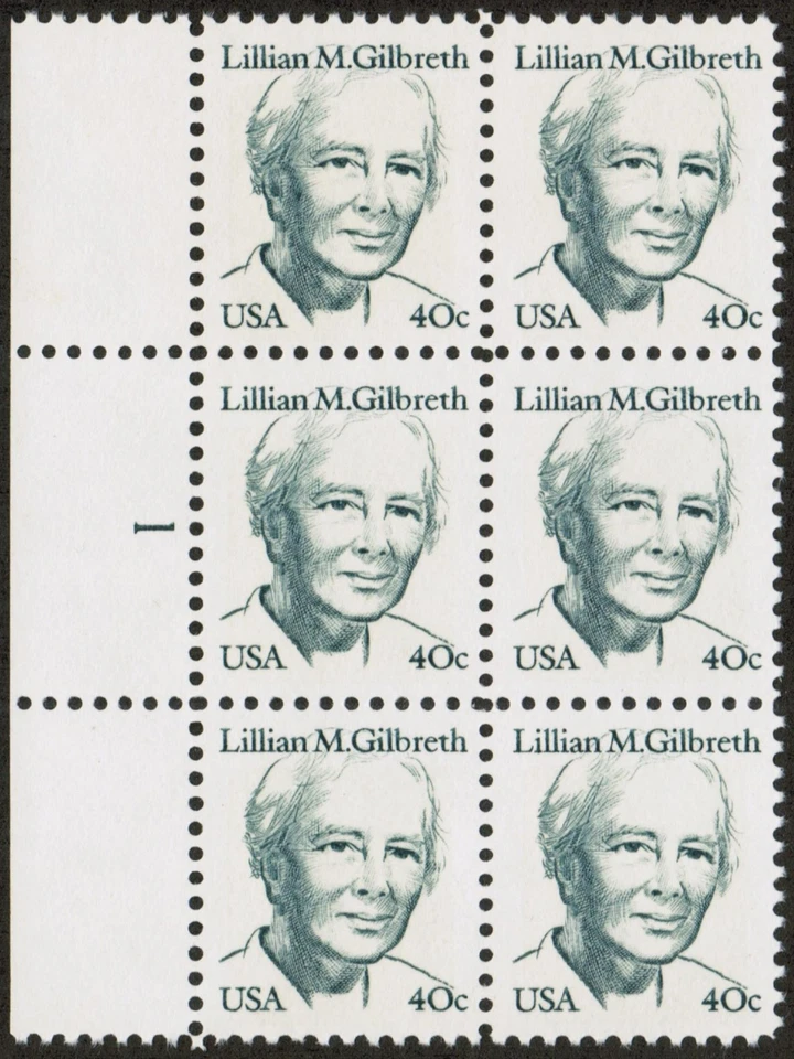 US USA Sc# 1868 MNH FVF  PL# 6 BLOCK  Sm block tag Perf 10.9 Lillian M. Gilbreth - Image 1 of 1