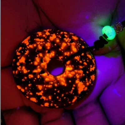 Natural Yooperlite Crystal Donut Pendant UV Reactive Flame Stone Necklace Gift - Image 1 of 4
