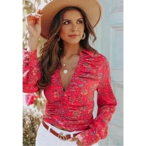 Free People I Got You Printed Crop Top Floral Boho Retro Blouse Size XS - Picture 1 of 16