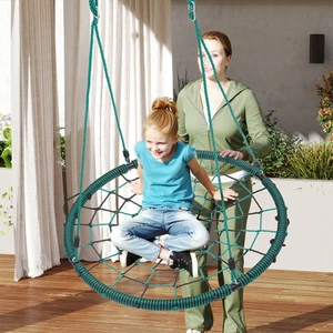 40'' Spider Web Tree Swing Round Net Platform Rope Swing Set for Kid Adult Green - Picture 1 of 20