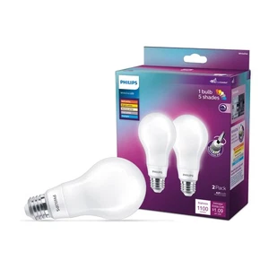 PHILIPS LED 100W A21 2-Pack WhiteDial Multi-CCT (5000K) 1600 Lumen (11.5W = - Picture 1 of 8