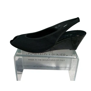 Donald Pliner Couture Black Mesh Patent Leather Wedge Shoe New Peep Toe $225 NIB - Picture 1 of 4