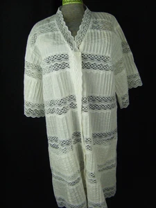 Vtg 70s Off White Mexican Pin Tuck Lace Swim Cover Blouse-Bust 43/M - Picture 1 of 9