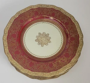 Rot Gold Speiseteller Elfenbein China Meito besetzt Japan handbemalt 4er Set - Bild 1 von 11