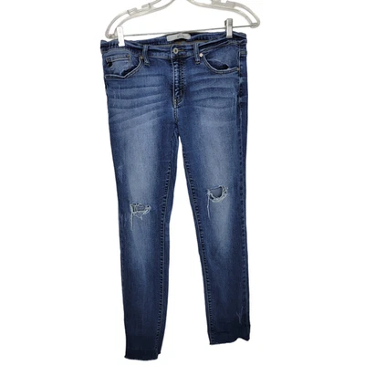 Pantalones de mezclilla KanCan Gemma tiro bajo tobillo ajustados desgastados dobladillo crudo para mujer 30 Foto 1 de 4