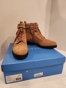 Jack Rogers Womens Sz 7 OAK Tan Suede Ankle Boots PEYTON BOOTIE Side Zip Brazil - Picture 1 of 16