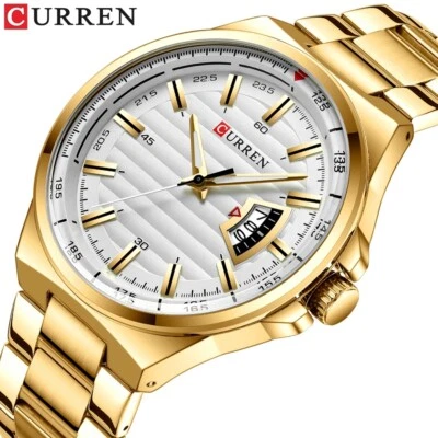 CURREN Men Quartz Watch Calendar Date Display Male Gold Wristwatch for Business - Image 1 of 4