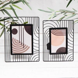 Black Wire Metal Abstract Geometric Photo Picture Frame Freestanding 4x6 5x7 - Picture 1 of 9