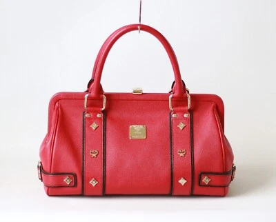 Sac de médecin en cuir rouge MCM, sac de toilette - Photo 1/4