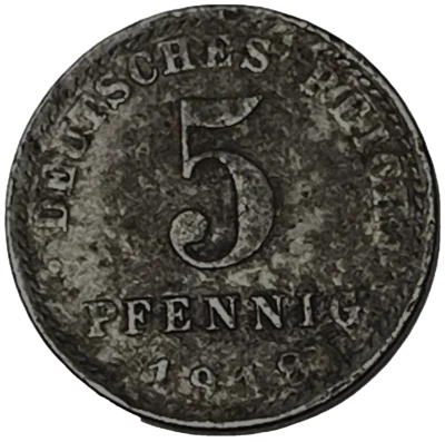 1918-A Germany 5 Pfennig German World Coin KM# 19 Lot C4-9 Imperial Eagle Berlin - Image 1 of 4