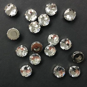 10 x Large Round Facetted Rhinestones in a Sew-On Mount. Crystal - 18 mm. - Picture 1 of 1
