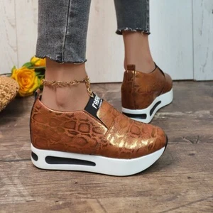 Mujer Punta Redonda Plataforma Sin Cordones Mocasines Cuña Oculta Zapatos Atléticos Tenis - Imagen 1 de 10