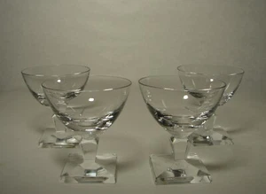 4 Orrefors Gustav Adolf Handblown Crystal Sherry Cocktails Square Base sign. - Picture 1 of 6