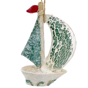Ornamento Barca a Vela - Mosaico Vetro Nautico Albero di Natale Decorazione Festività - Foto 1 di 4