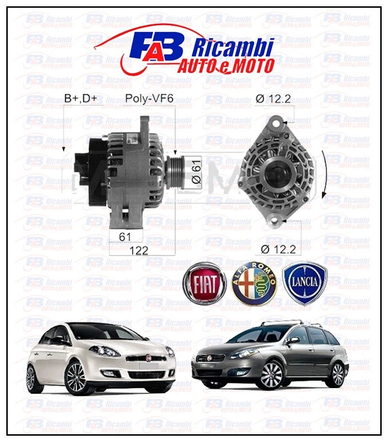 ALTERNATORE FIAT BRAVO 1.6 / 2.0 CC & CROMA 1.9 CC D MULTIJET - 210665A - Immagine 1 di 1