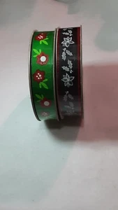Cascade Holiday Ribbon  black/white floral 20 yds & green/red floral 15 yds NIP  - Picture 1 of 5