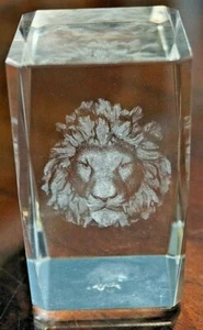 TRENDY Crystal Laser Cut 3D Lion Face Paperweight Block Desk Cube with box - Picture 1 of 6