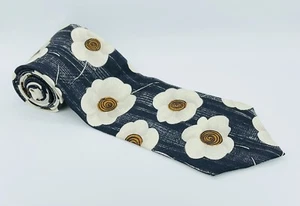 Bergere 100% Silk Floral Graphic Design Tie Blue White Made Dominican Republic - Picture 1 of 3