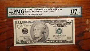 2003 PMG SUPERB GEM 67 EPQ TEN DOLLAR BOSTON *STAR* NOTE HI GRADE $10.00 BILL! - Picture 1 of 4