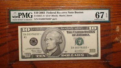 2003 PMG SUPERB GEM 67 EPQ TEN DOLLAR BOSTON *STAR* NOTE HI GRADE $10.00 BILL! - Image 1 of 4