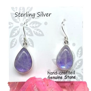 Purple Flash Rainbow Moonstone Earrings Solid 925 Sterling Silver Stone Dangle - Picture 1 of 8