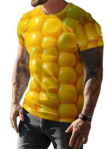 Men's Trendy Casual Short-Sleeve T-Shirt with Unique Corn Print - Breathable -XL - Picture 1 of 1
