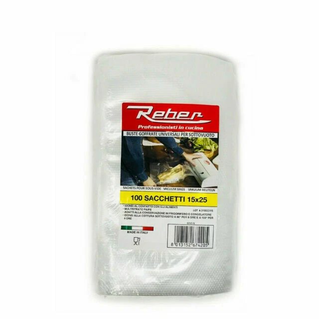 Reber 6724 N200 100 Sachetti Goffrati per Sottovuoto - Trasparenti
