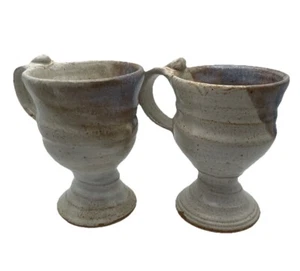 Set Of Handmade Studio Pottery Mugs Blues Tans Handled 5” Tall Beautiful Signed - Picture 1 of 15