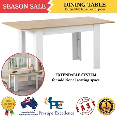 Extendable Dining Table 160cm Wooden White Contemporary Heavy Duty Oikiture NEW - image 1 of 4