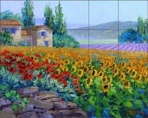 Piastrella girasole backsplash Mikki Senkarik arte toscana ceramica murale MSA134 - Foto 1 di 5