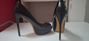 Lack Pumps Schwarz Gr. 43 tolle Heels Hoher Stiletto Absatz 15 cm - Bild 1 von 7