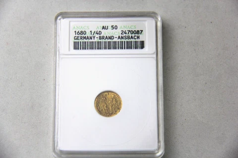 1680 German States Brandenburg-Ansbach 1/4 Ducat ANACS AU-50 Cover