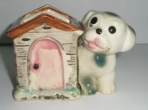 Vintage Planter Blue Dot White Dog With House Japan Small 2 1/2 In - Picture 1 of 6