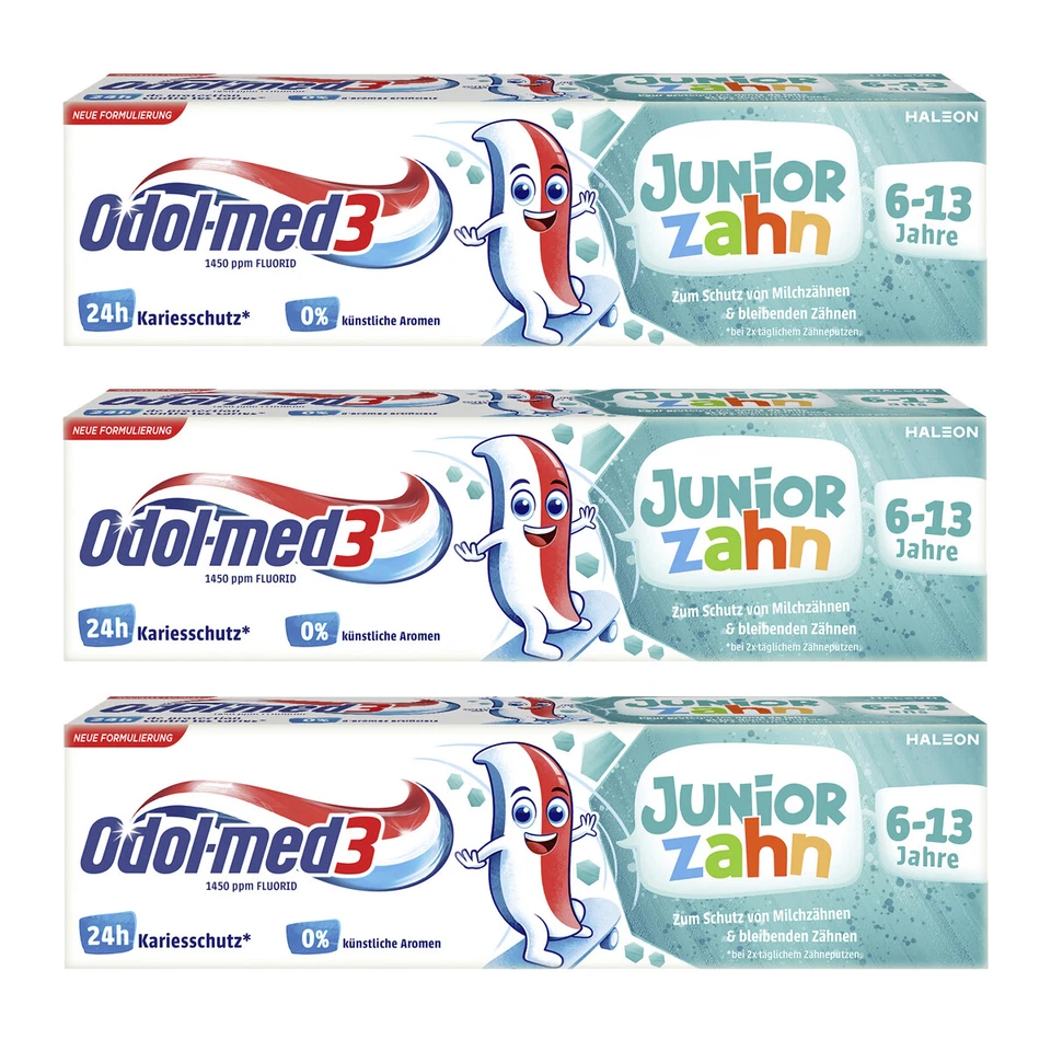 KINDER-BABYARTIKEL Odol med3 Zahnpasta Junior Zahn mit Fluorid von 6 bis 13 75ml 3er Pack