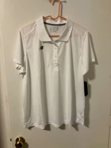 New Balance Polo Shirt Women 2XL XXL White Button Front Short Sleeve Golfing NEW - Picture 1 of 5