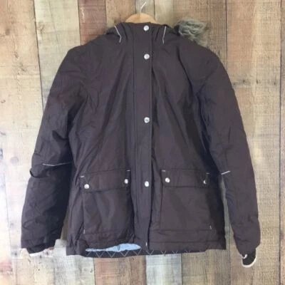 Abrigo de plumón Land's End marrón acolchado chaqueta de invierno niños XL 16 piel sintética con capucha Foto 1 de 4