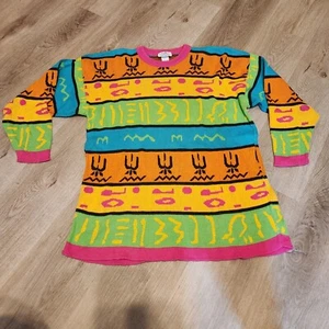 Maglione Vintage Alberoy Donna Piccolo Geometrico Vibrante Anni 80 90 Y2k Made USA - Foto 1 di 6
