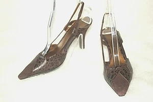 BANDOLINO Slingback Heels Shoes Brown Embossed Leather & Suede Sz 7.5 M * VG - Picture 1 of 6
