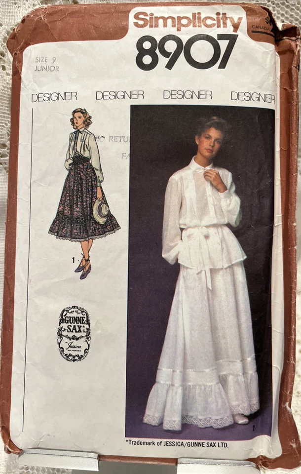 Blusa Falda Simplicity GUNNE SAX Patrón 8907 Boho Pradera Patrón Sin Cortar Talla 9 Foto 1 de 2