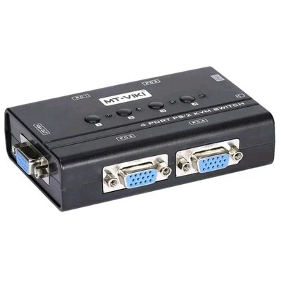 4 Port VGA KVM Switch PS/2 Mouse Keyboard Console Manual Button Press Select - Image 1 of 4