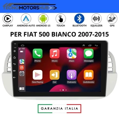 Autoradio 9” Android 15 Per FIAT 500 Bianco 2007-15 CARPLAY 4+64GB Navi - Camera - Immagine 1 di 4
