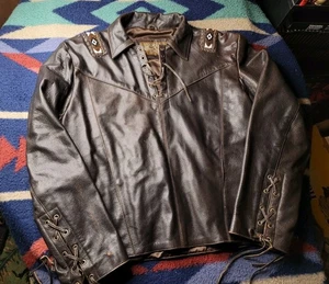 Leather Gallery Western Native Jacke Herren mittelbraun Spitze Perlen Cowboy - Bild 1 von 9