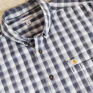 Carhartt Men's Button Up Gray Plaid Shirt Size 3XL Relaxed Fit Short Sleeve - Picture 1 of 16