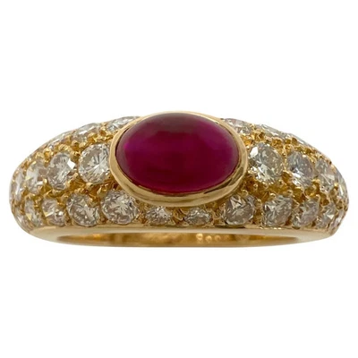 Rare Vintage Cartier Ruby And Diamond Mimi 18k Yellow Gold Oval Cabochon Ring - Image 1 of 4